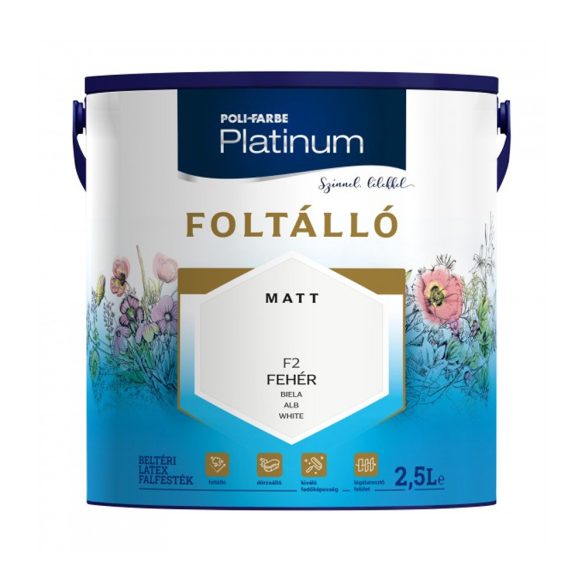 Poli-Farbe Platinum Foltálló beltéri falfesték - Fehér F2 - 2,5 l