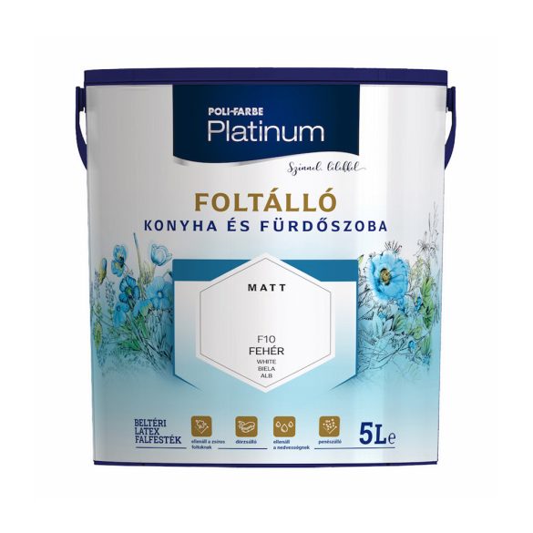 Poli-Farbe Platinum Foltálló beltéri falfesték - Konyha és fürdőszoba F10 - 5 l