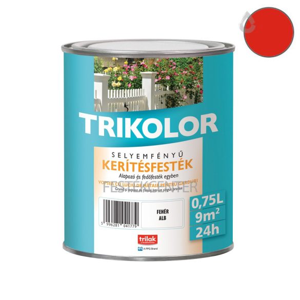 Trilak Trikolor selyemfényű kerítésfesték - tűzpiros - 0,75 l