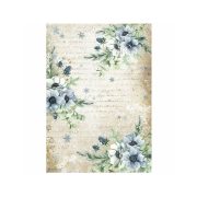   Dekupázs rizspapír - Romantic Cozy winter blue flowers - A4