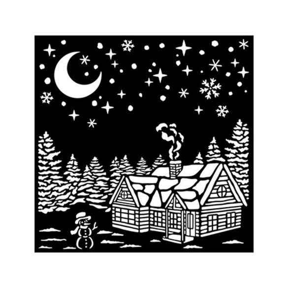 Vastag stencil - Christmas village - 18 x 18 cm