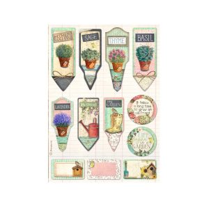 Dekupázs rizspapír - Garden tags and labels - A4