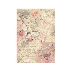 Dekupázs rizspapír - Shabby Rose butterfly - A4